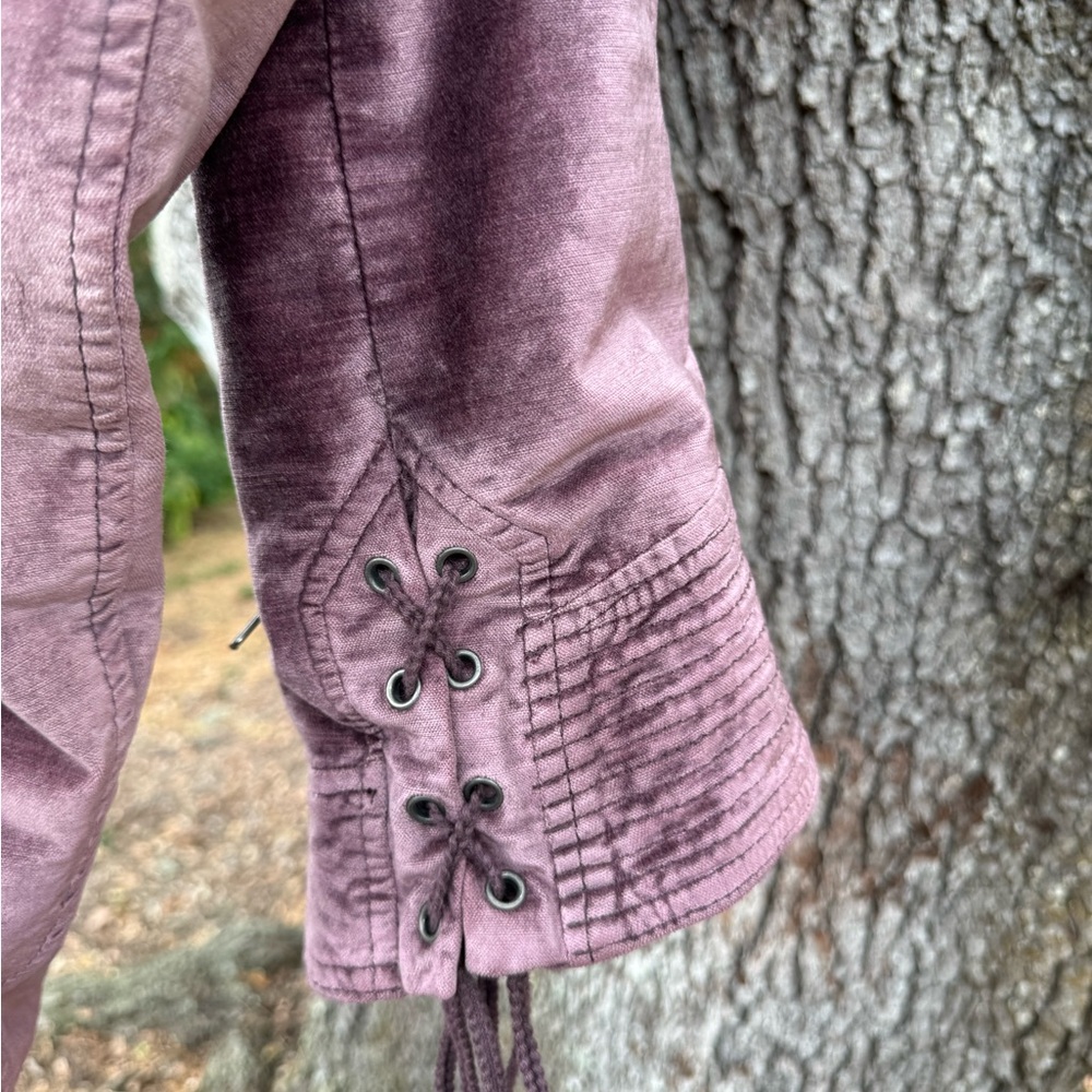 Free People Crushed Velvet Purple Moto jacket with lace up details.Size Large - Picture 11 of 16
